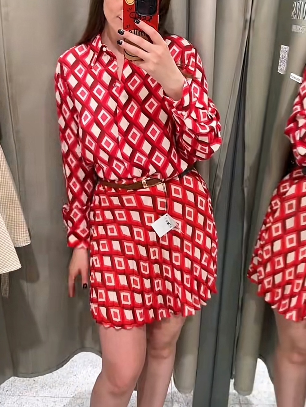 Zara Red Geometric Print Mini Skirt Size Small NWT
